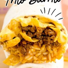 close up shot of a Taco Bell Frito Burritos stacked on top of each other
