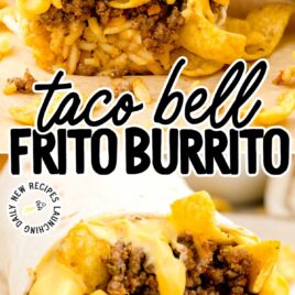 close up shot of a Taco Bell Frito Burrito surrounded by Fritos chips