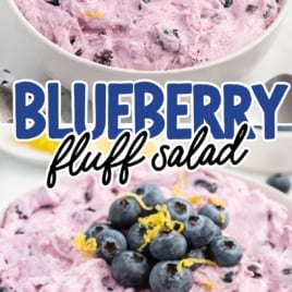 a bowl of Blueberry Fluff topped with blueberries and lemon zest