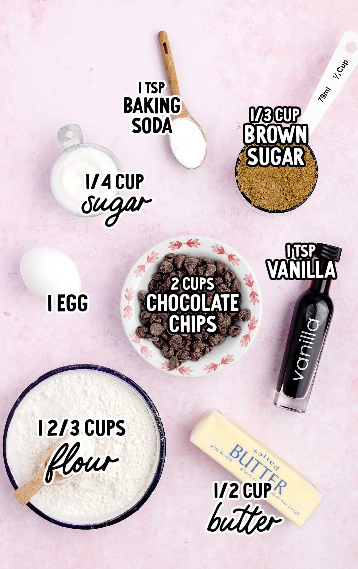 Air Fryer Chocolate Chip Cookies raw ingredients that are labeled