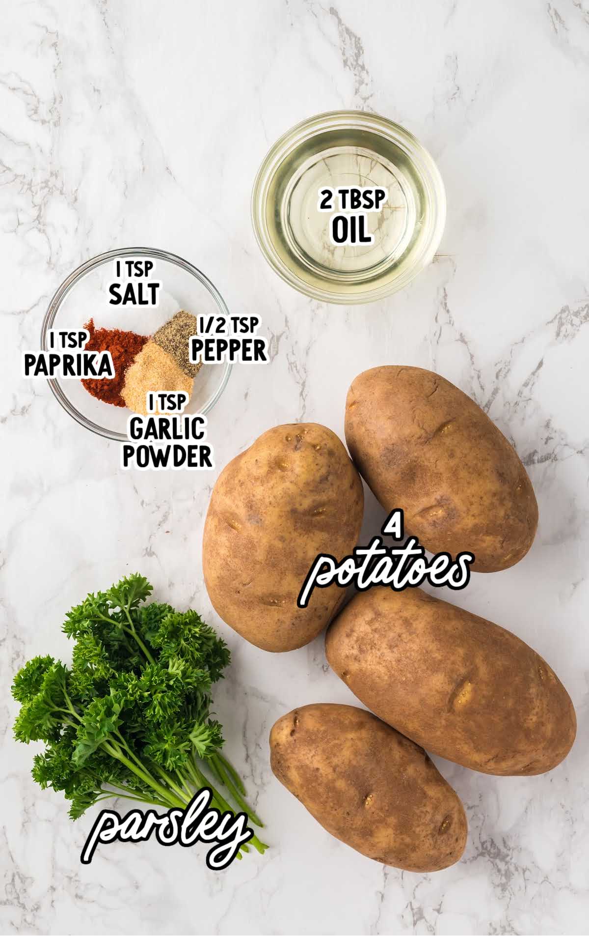 Air Fryer Potato Wedges raw ingredients that are labeled