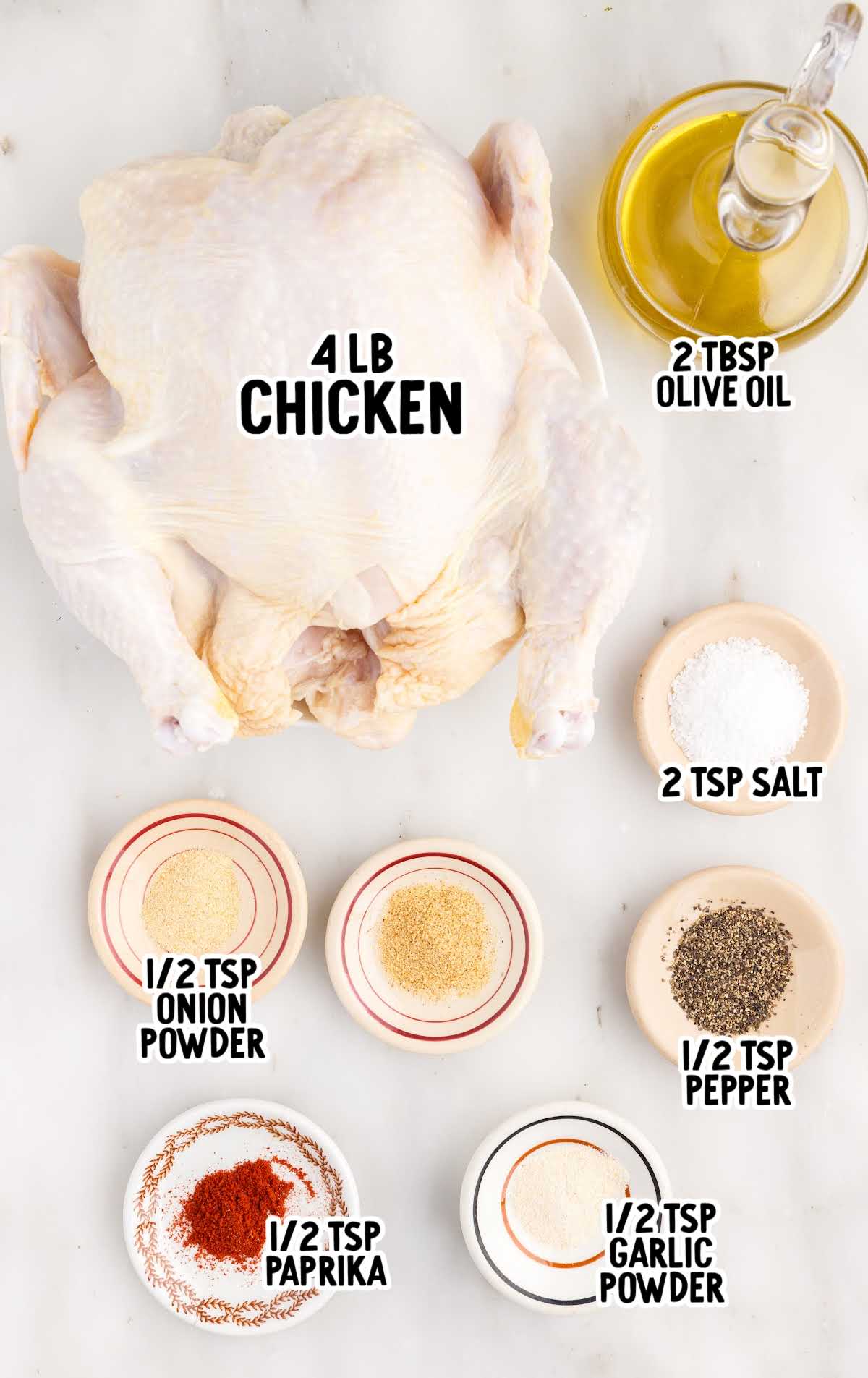 Air Fryer Whole Chicken raw ingredients that are labeled