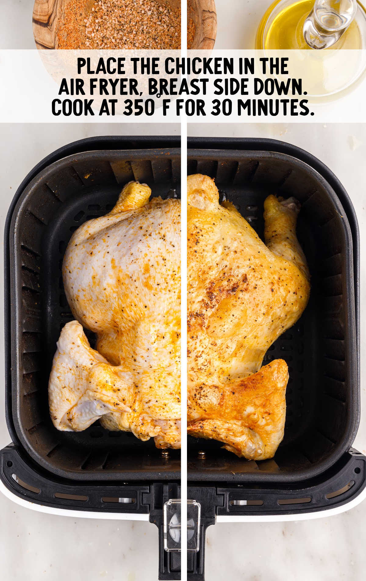 whole chicken placed in an air fryer
