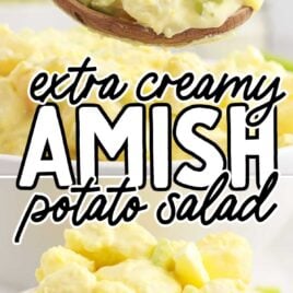 a close-up shot of Amish Potato Salad in a bowl