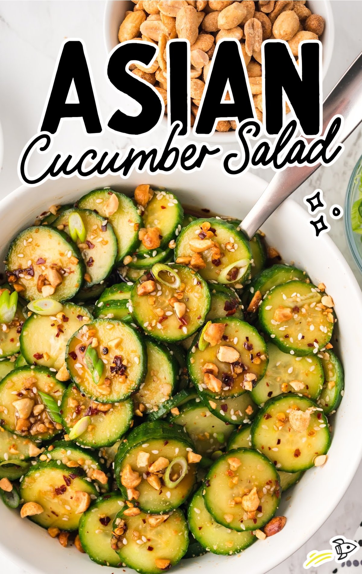 a close-up shot of Asian Cucumber Salad in a bowl
