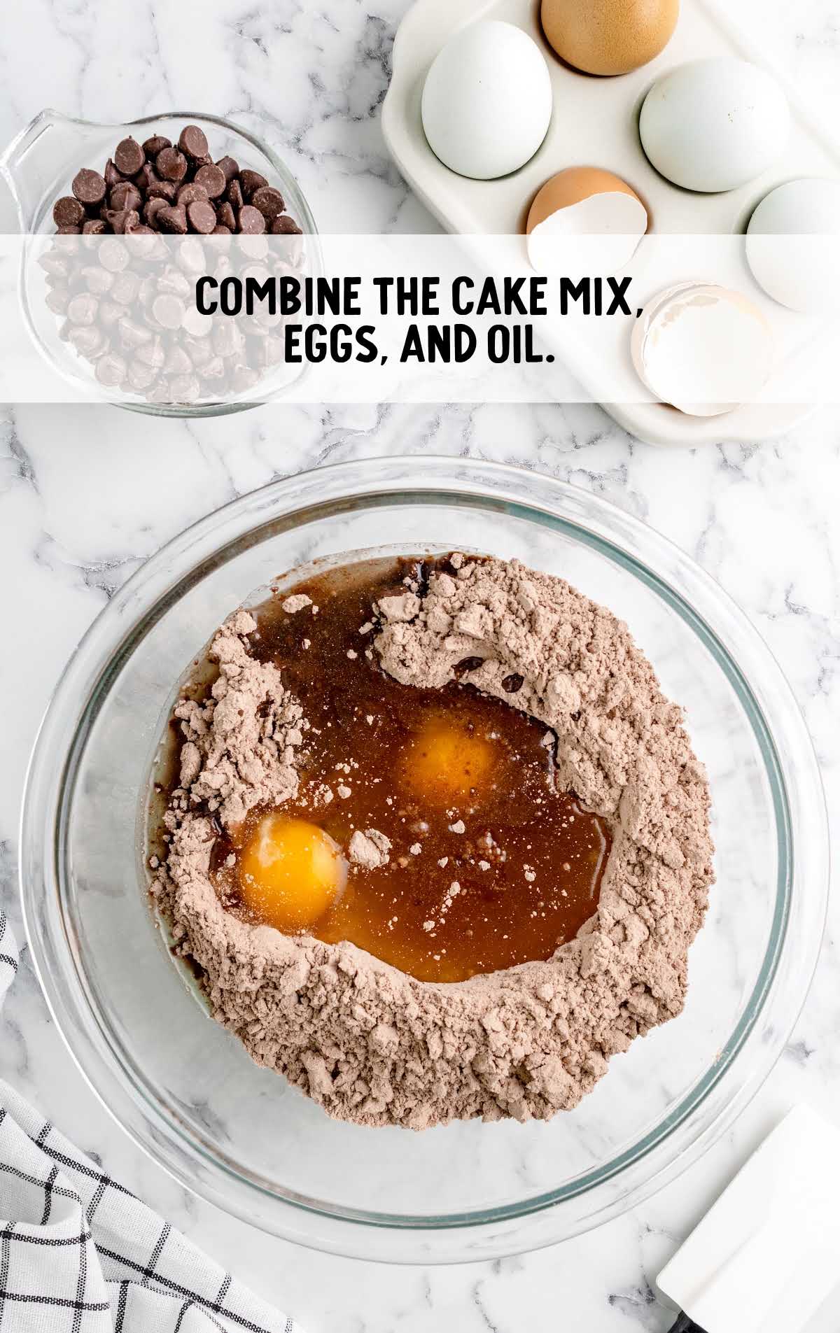 cake mix, eggs, and oil combined