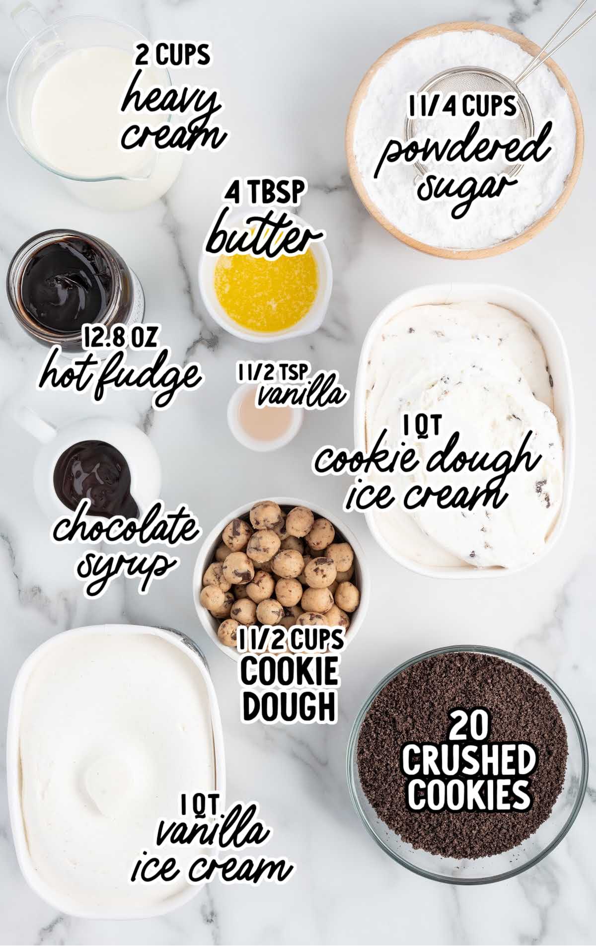 Cookie Dough Ice Cream Cake raw ingredients that are labeled