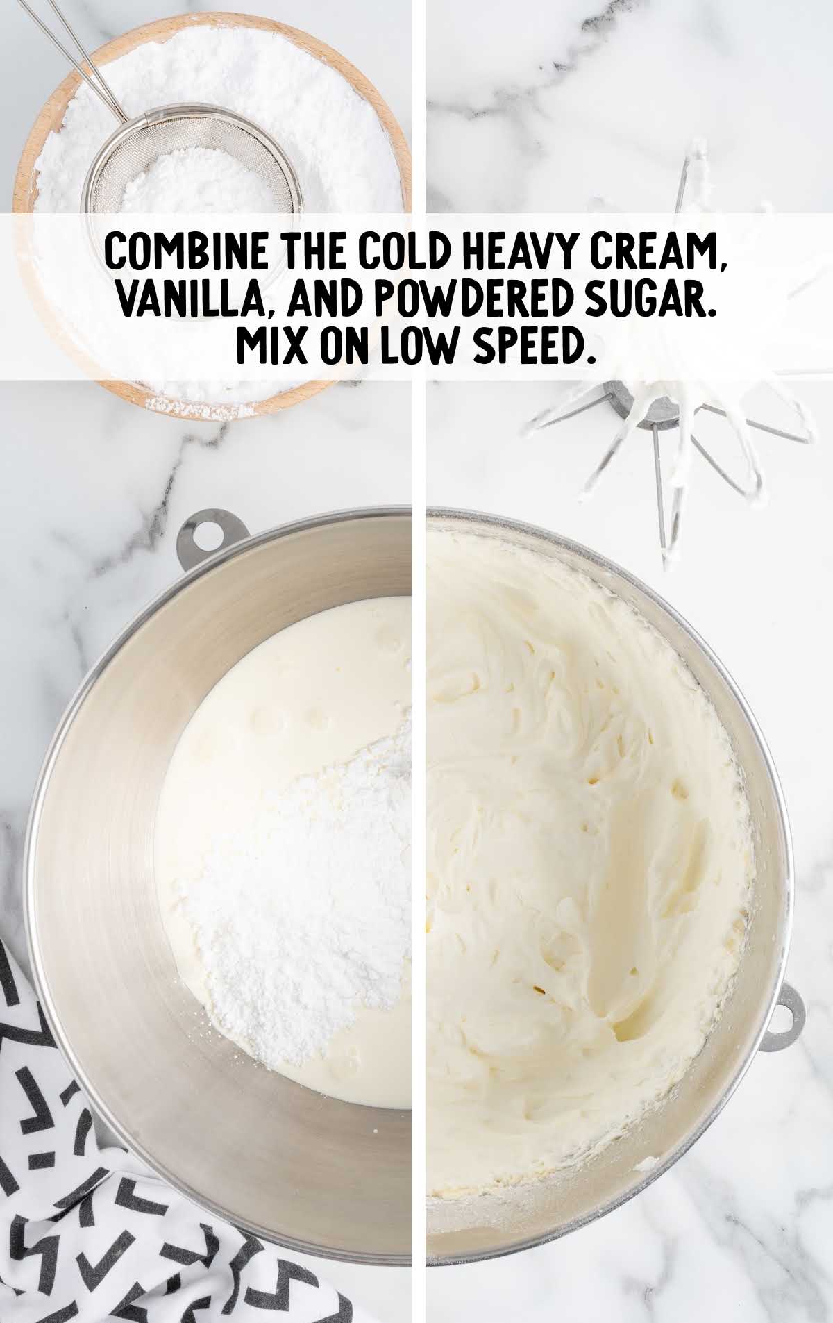 heavy cream, vanilla, and powdered sugar combined