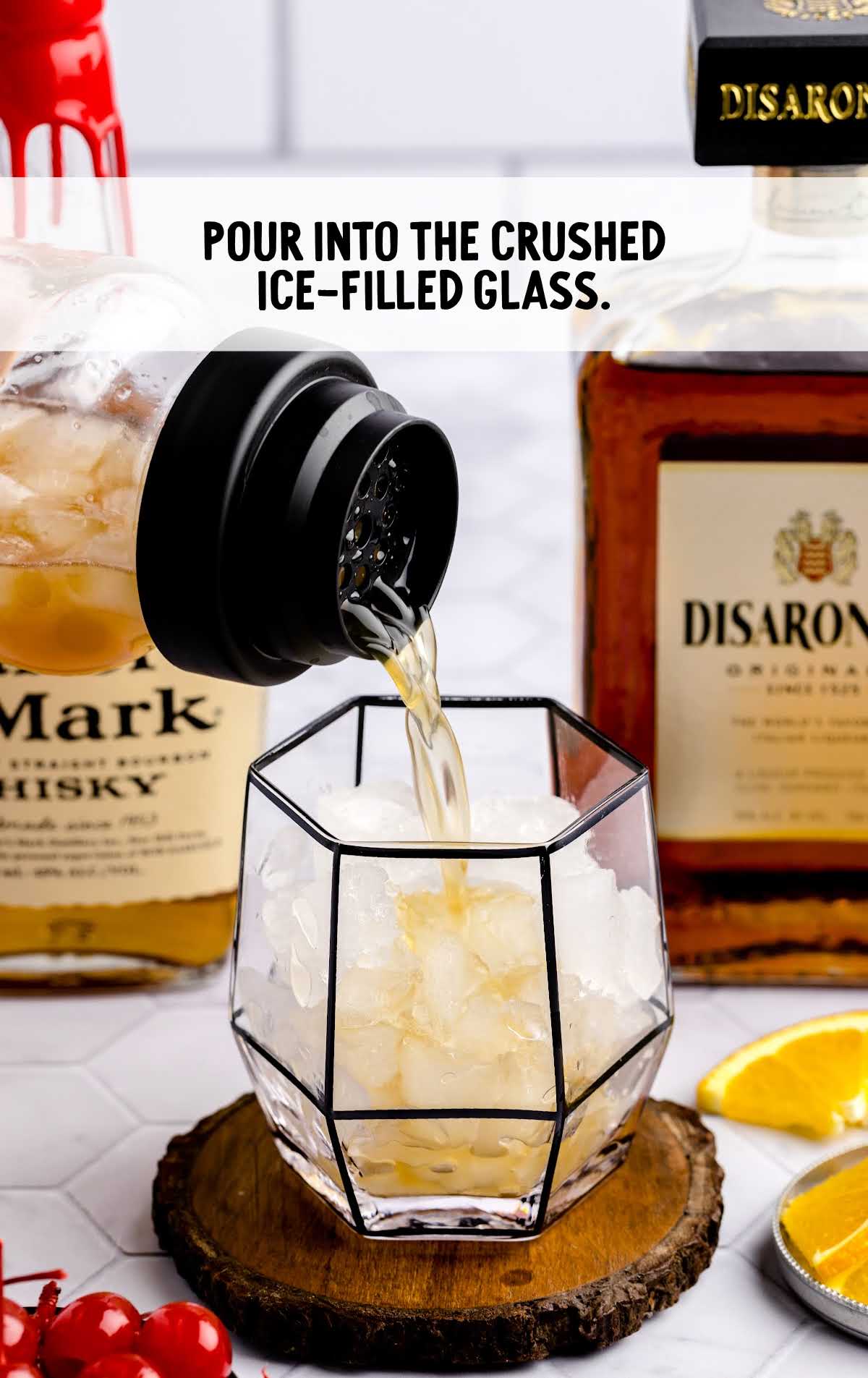 drink mixture poured into a glass of ice