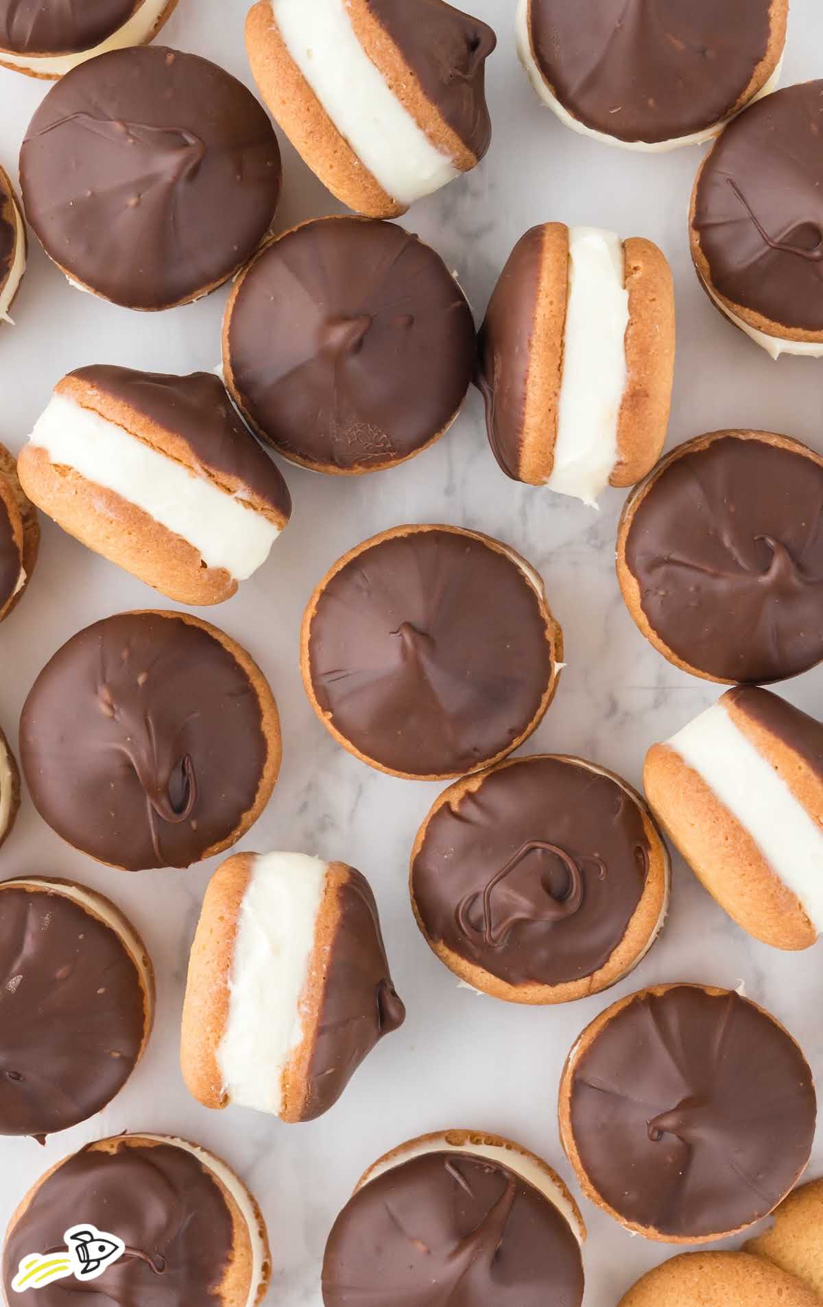 Overhead shot of Eclair Cookies on a parchment paper