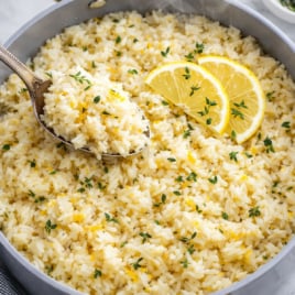 skillet with lemon rice