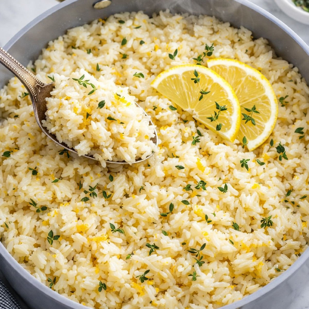 skillet with lemon rice