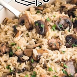 a close-up shot of Mushroom Rice on a fork