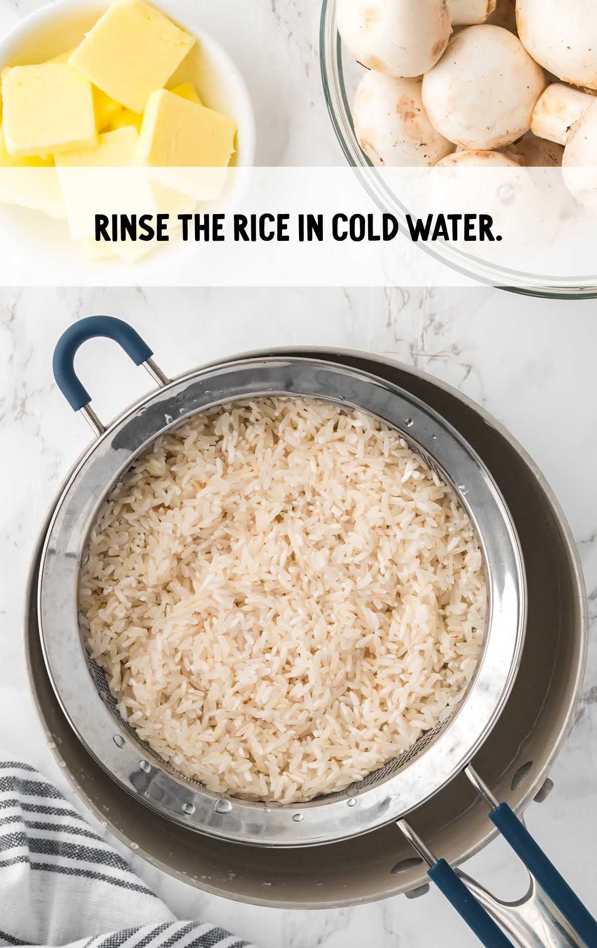 rice rinsed in cold water