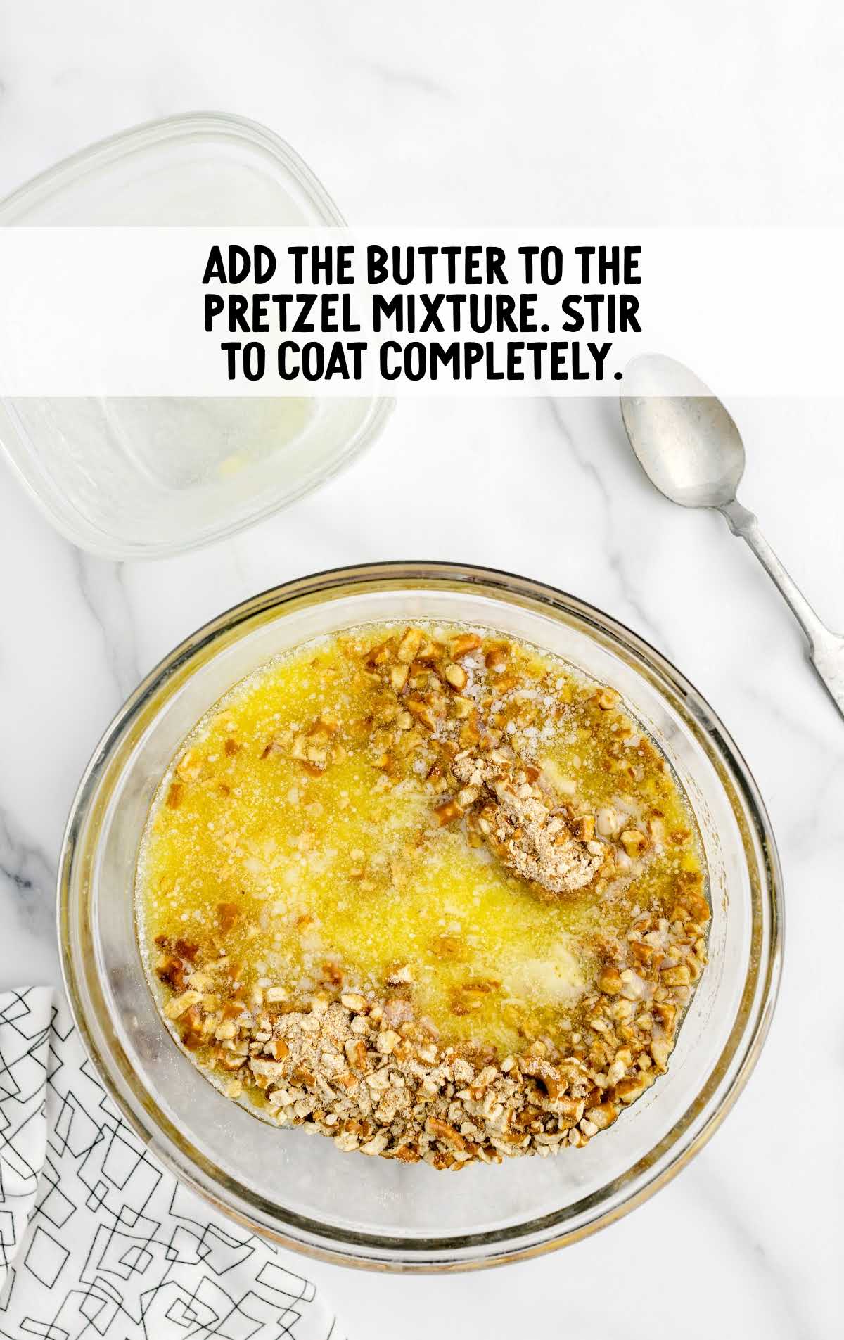 butter and pretzel mixture stirred