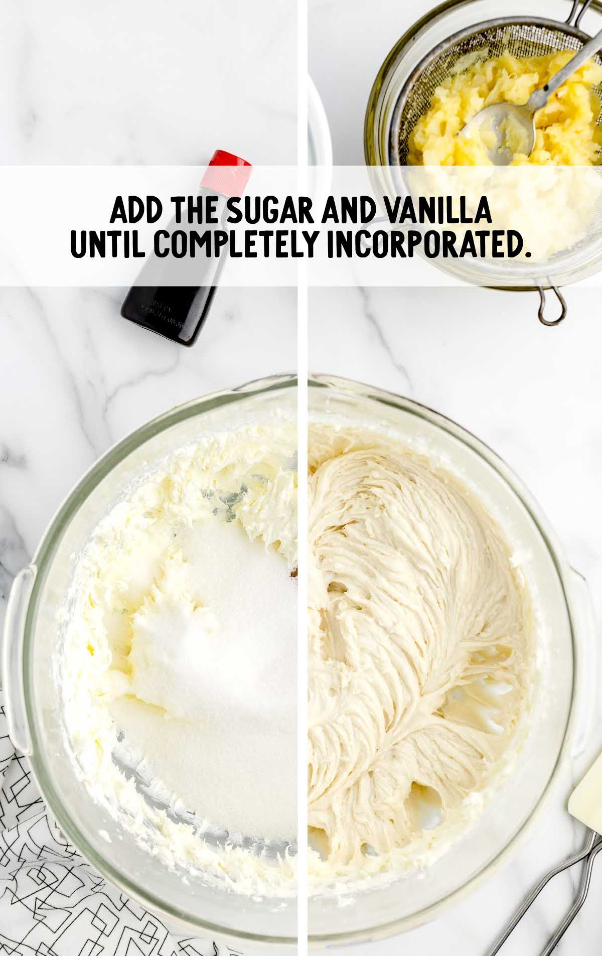 sugar and vanilla added to the mixture