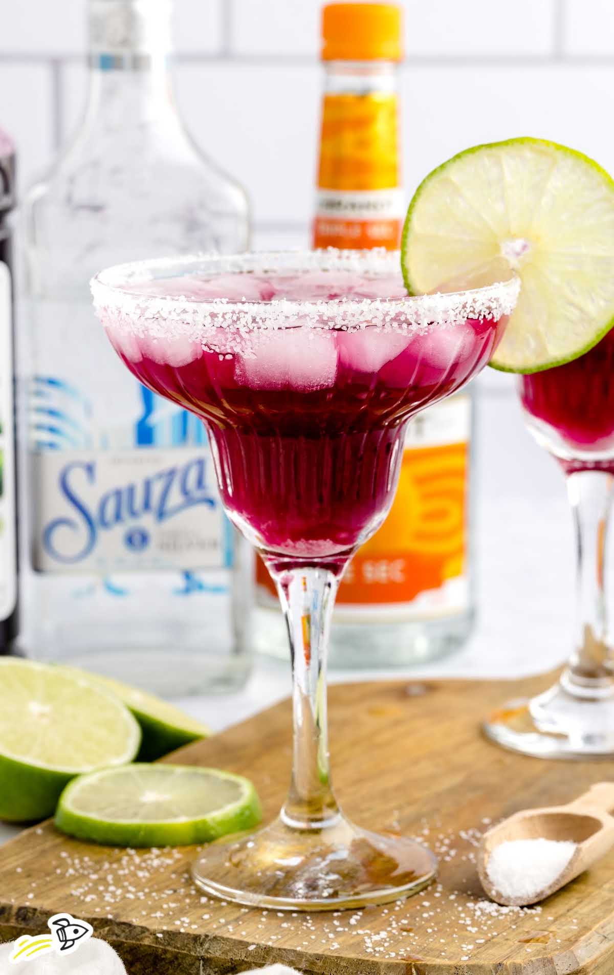 a close up shot of Prickly Pear Margarita in a glass