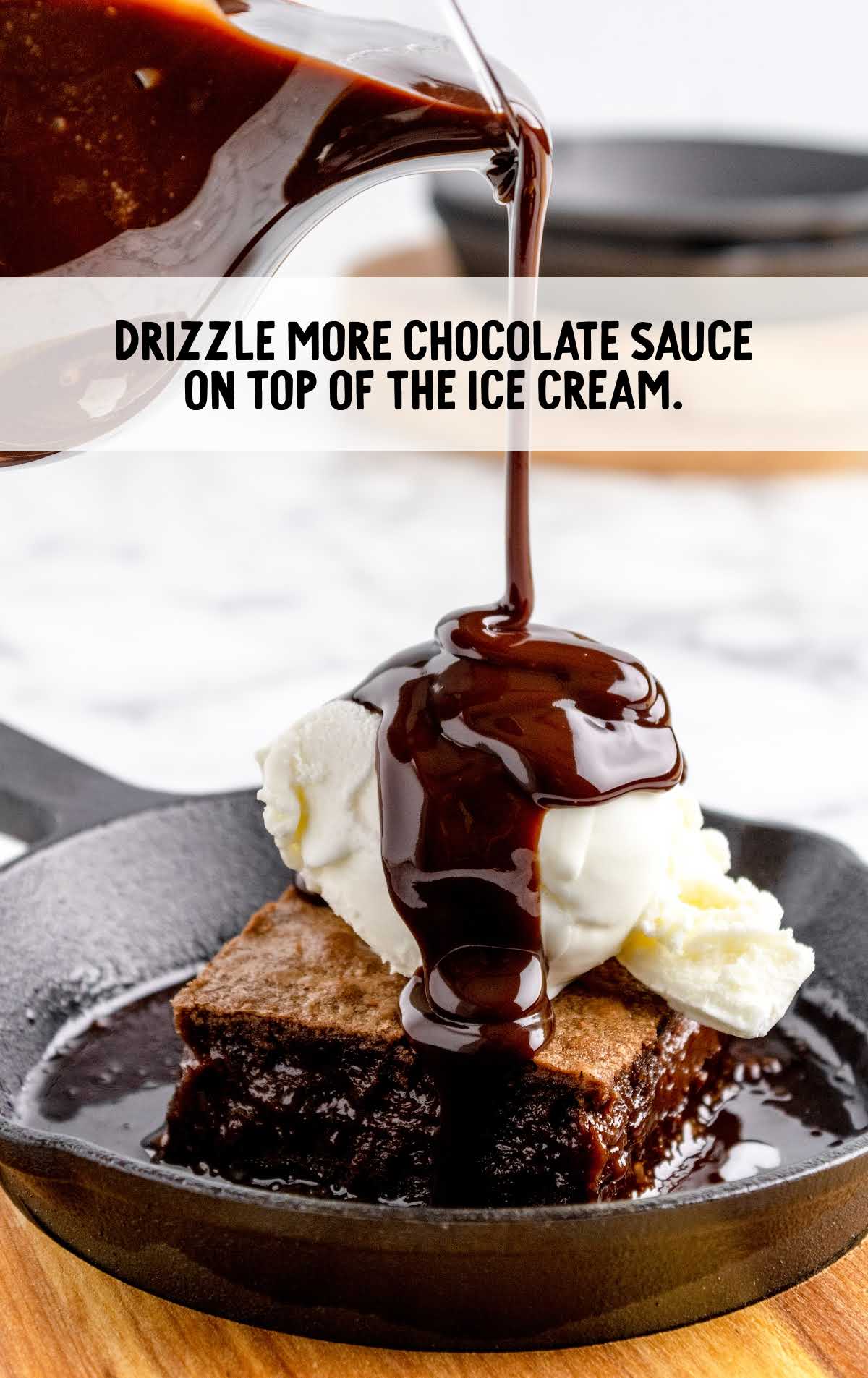 chocolate sauce drizzled on top of the ice cream