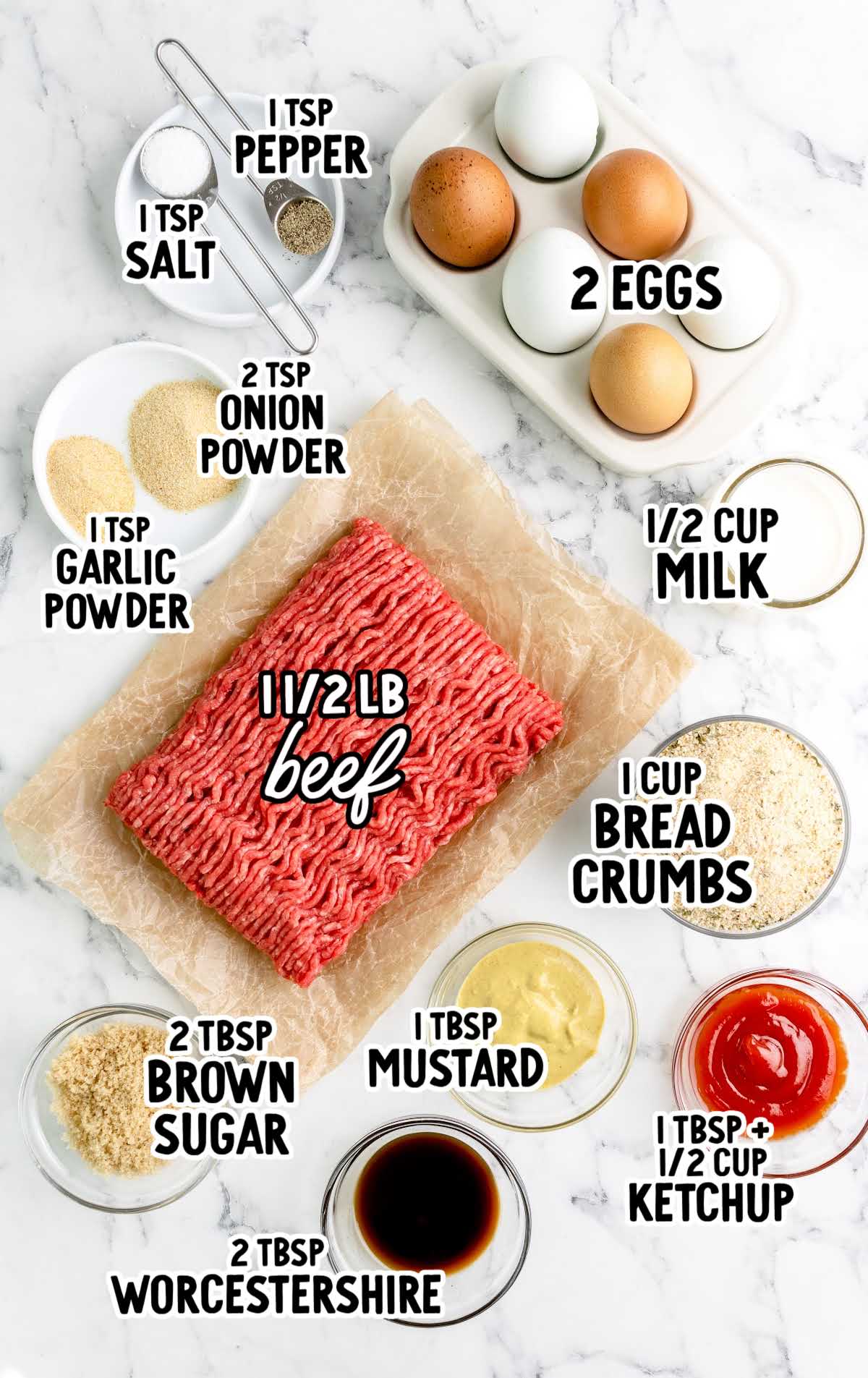 Air Fryer Meatloaf raw ingredients that are labeled