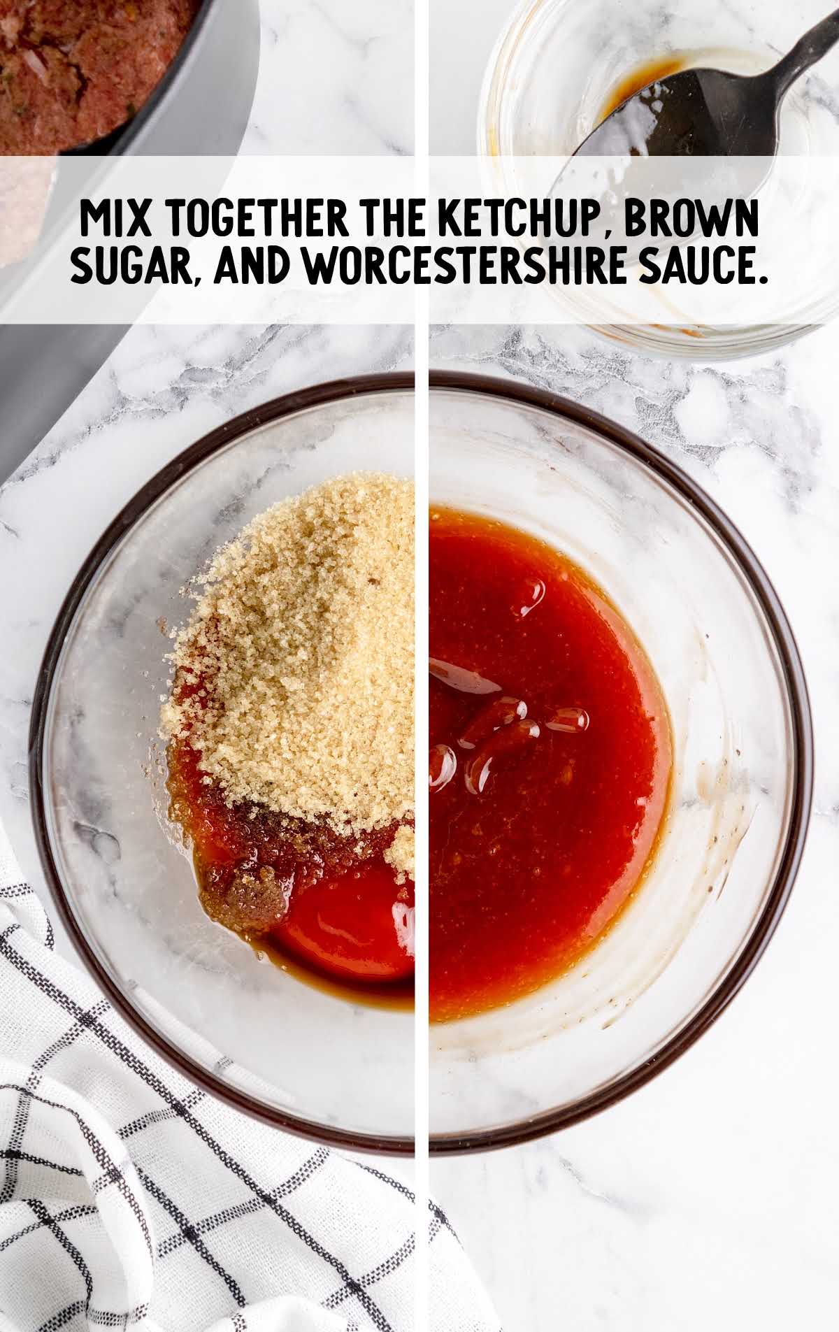 ketchup, brown sugar, and Worcestershire sauce mixed together