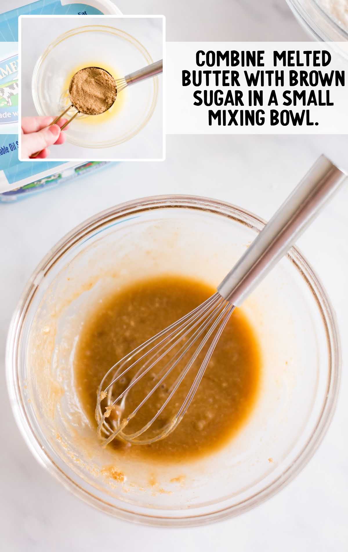 melted butter and brown sugar combined in a bowl