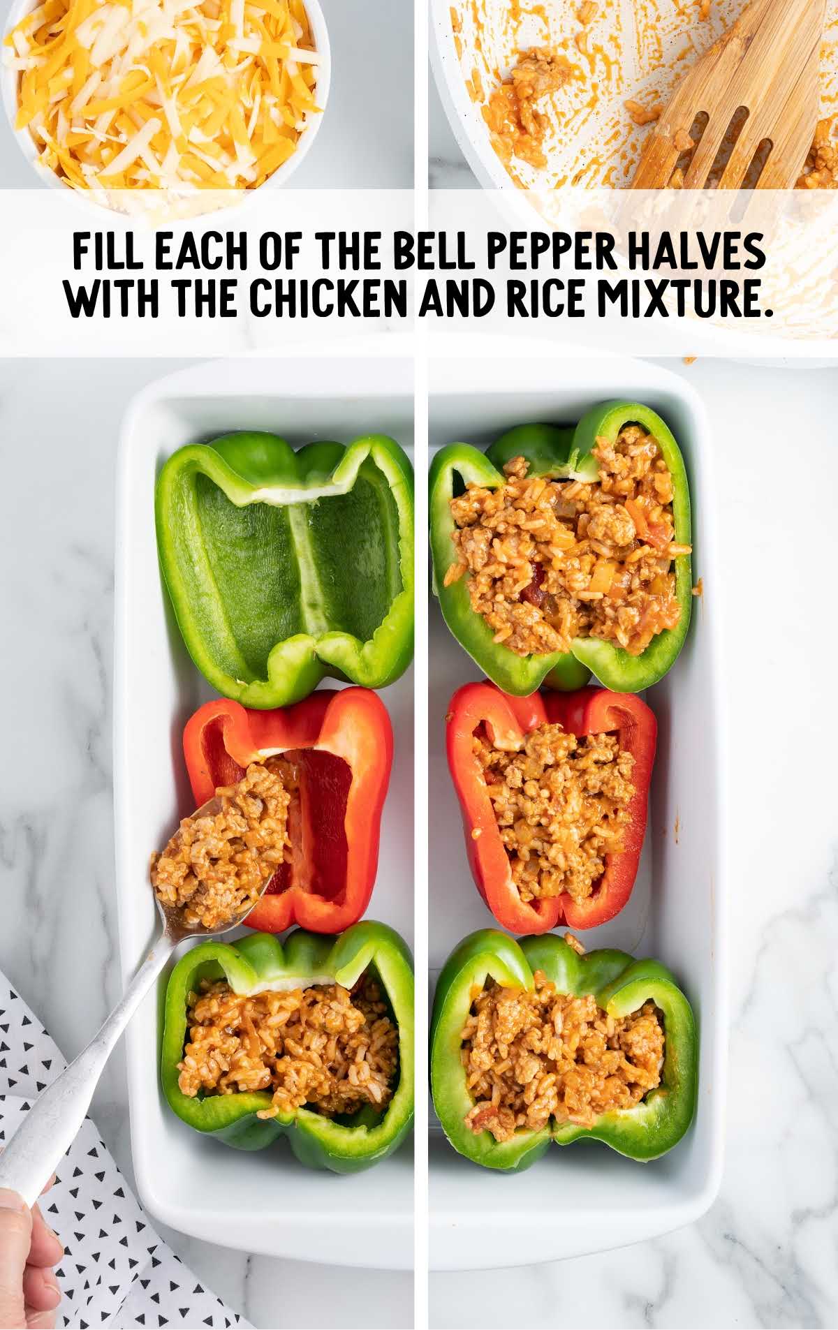 bell peppers filled with chicken and rice mixture