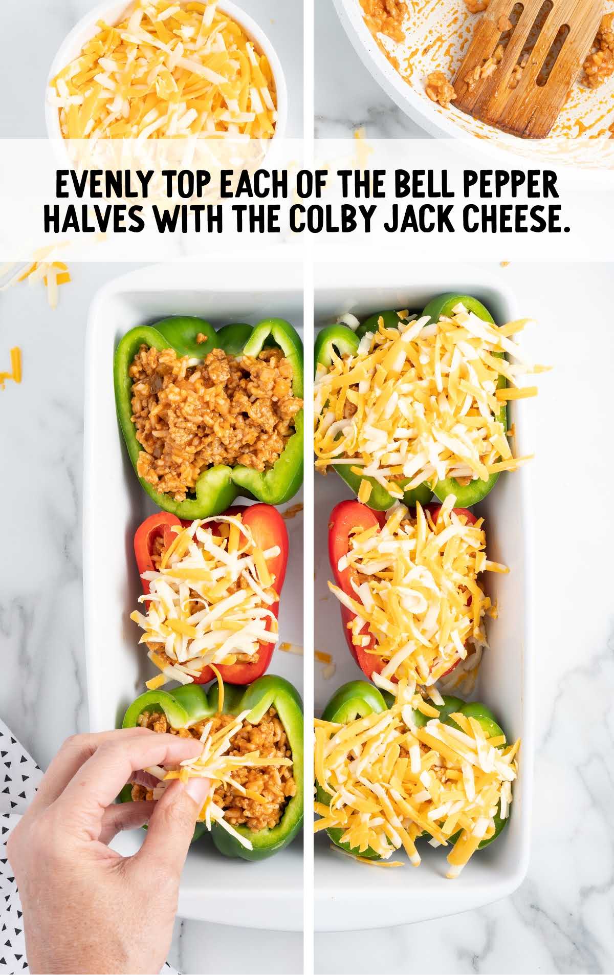 colby jack cheese topped on top of the bell peppers