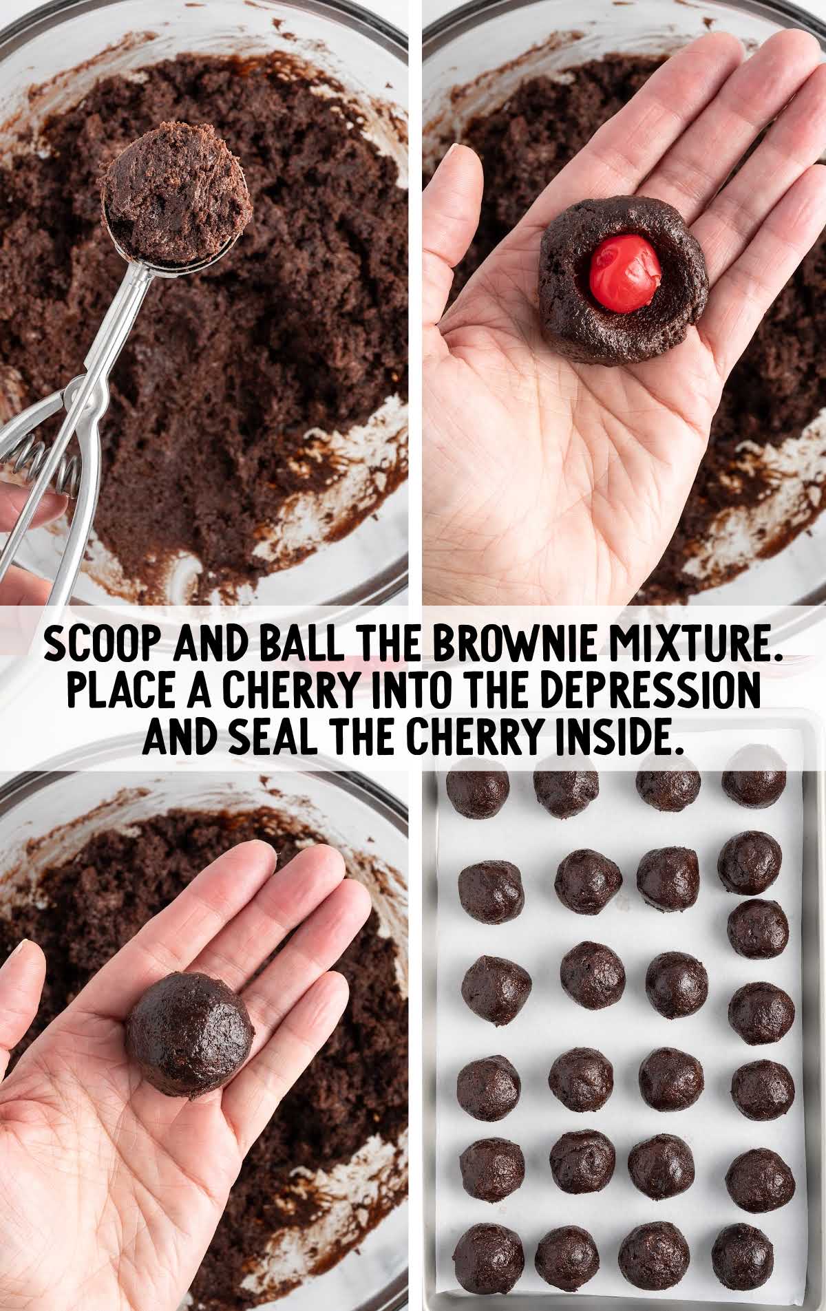 a cherry rolled into the middle of the brownie mixture to form a ball