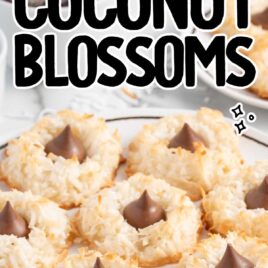 close up shot of a plate of Coconut Blossom cookies