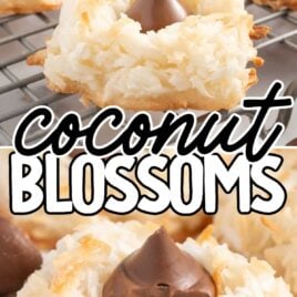 close up shot of Coconut Blossom cookies on a cooling rack