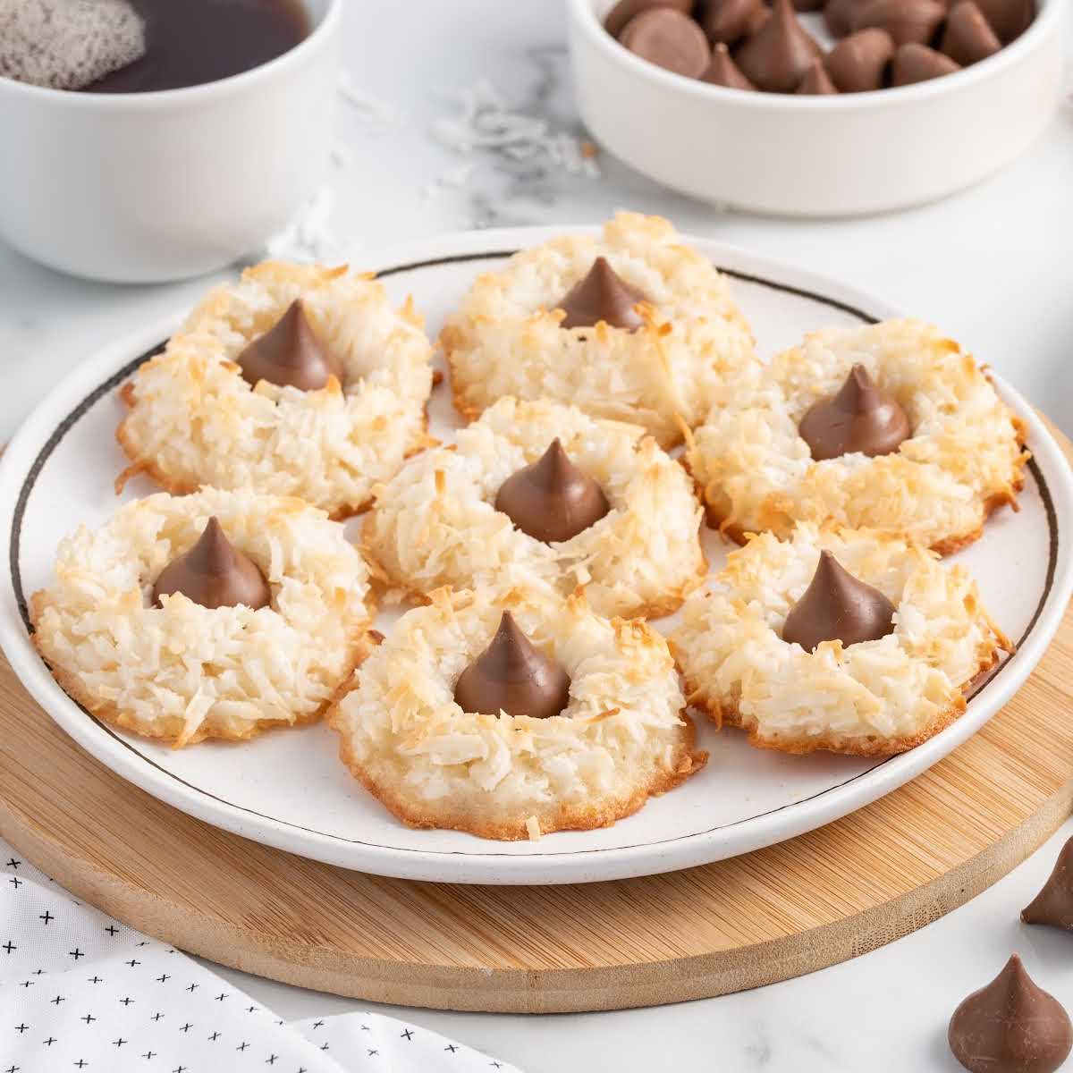 close up shot of a plate of Coconut Blossom cookies