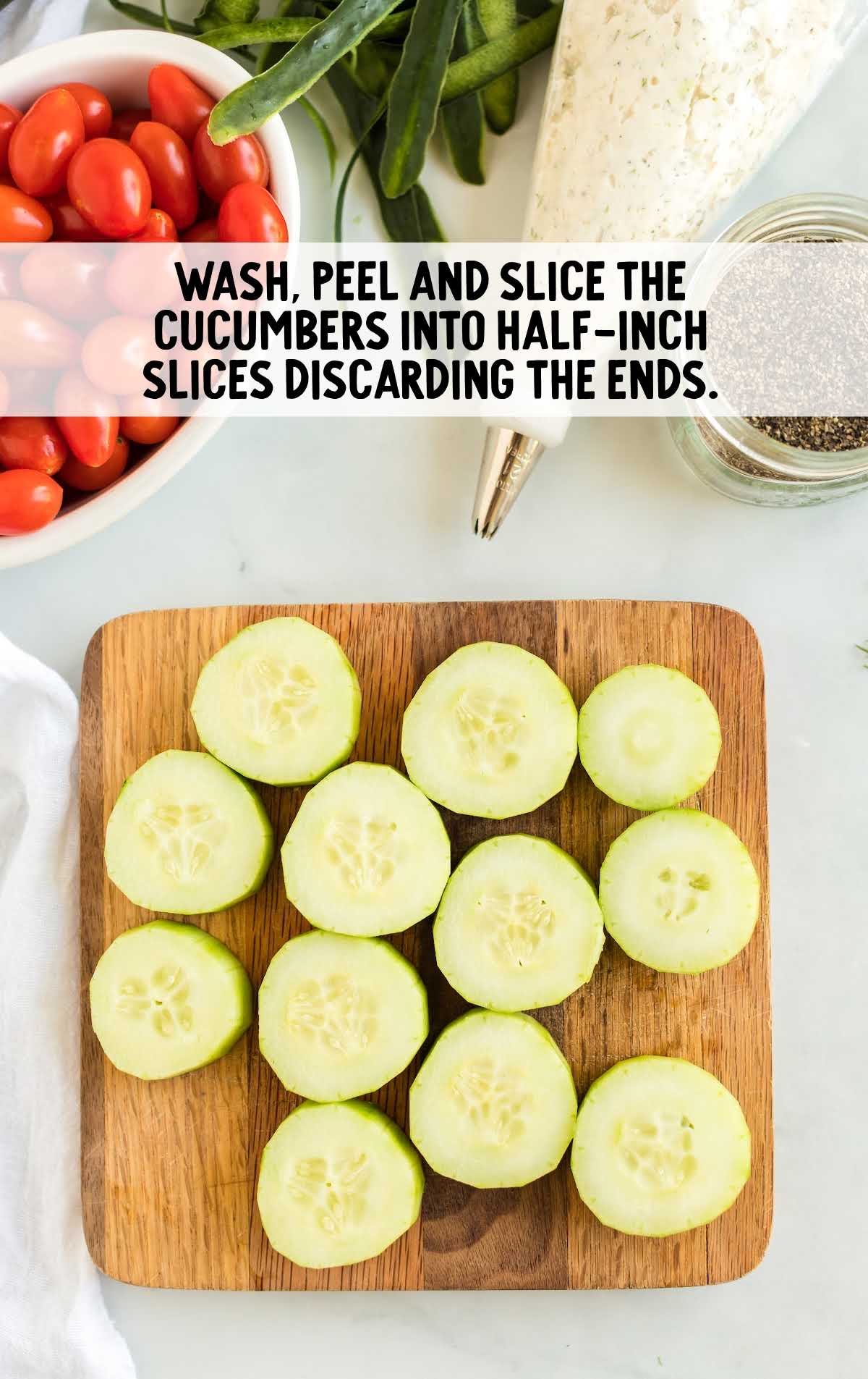 cucumbers sliced, washed, and peeled