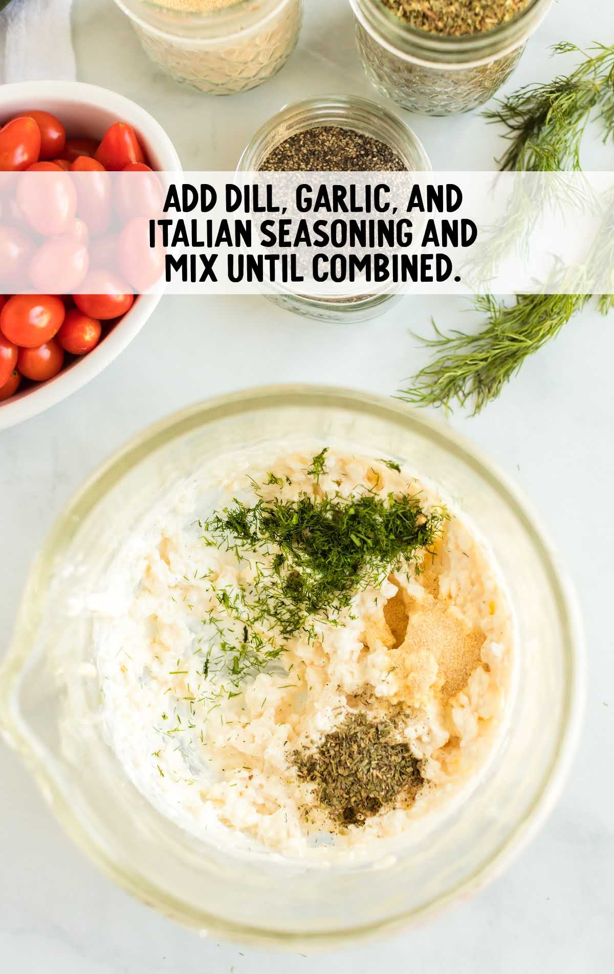 dill, garlic salt, and Italian seasoning combined in a bowl