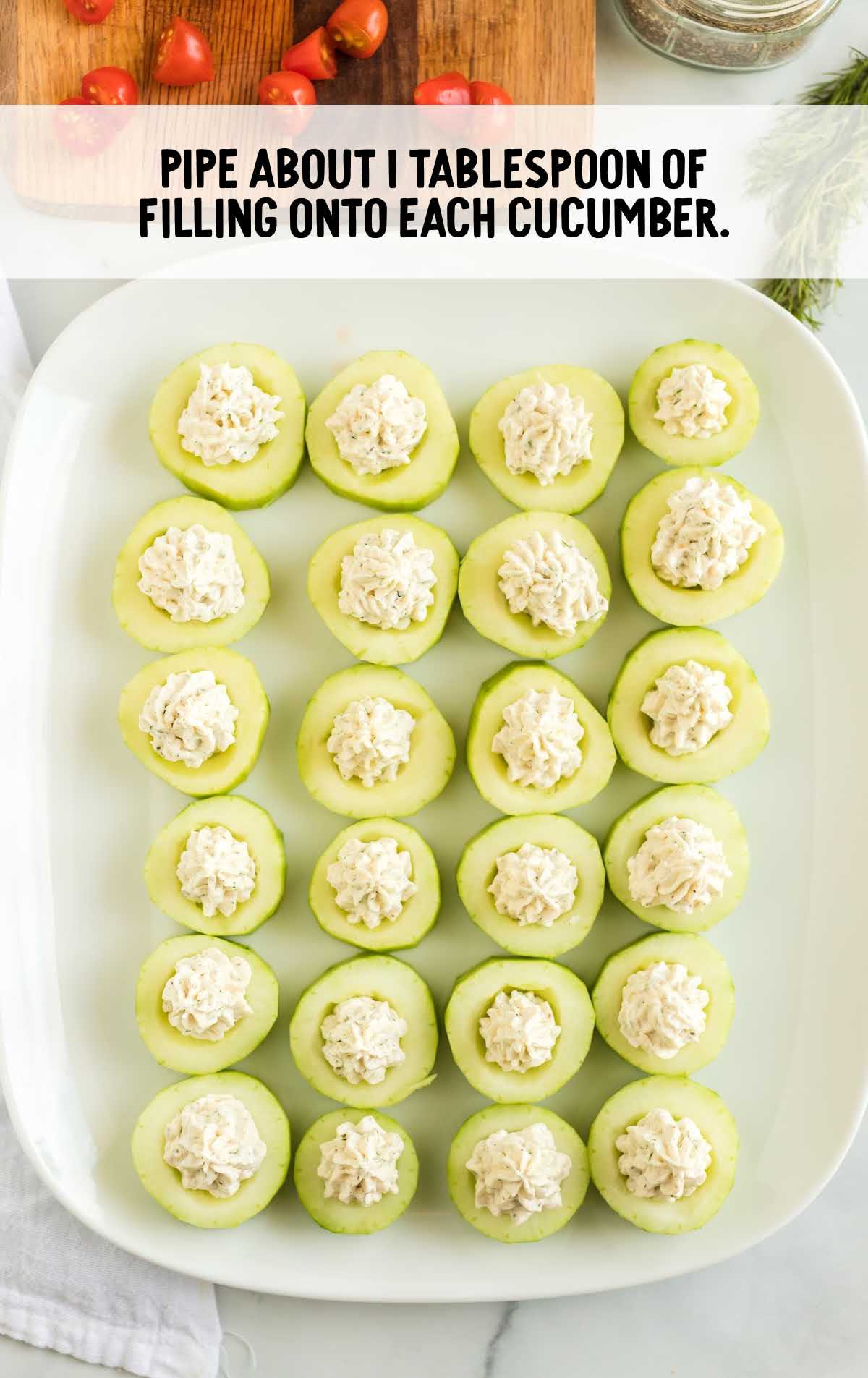 cucumbers topped with cucumber filling