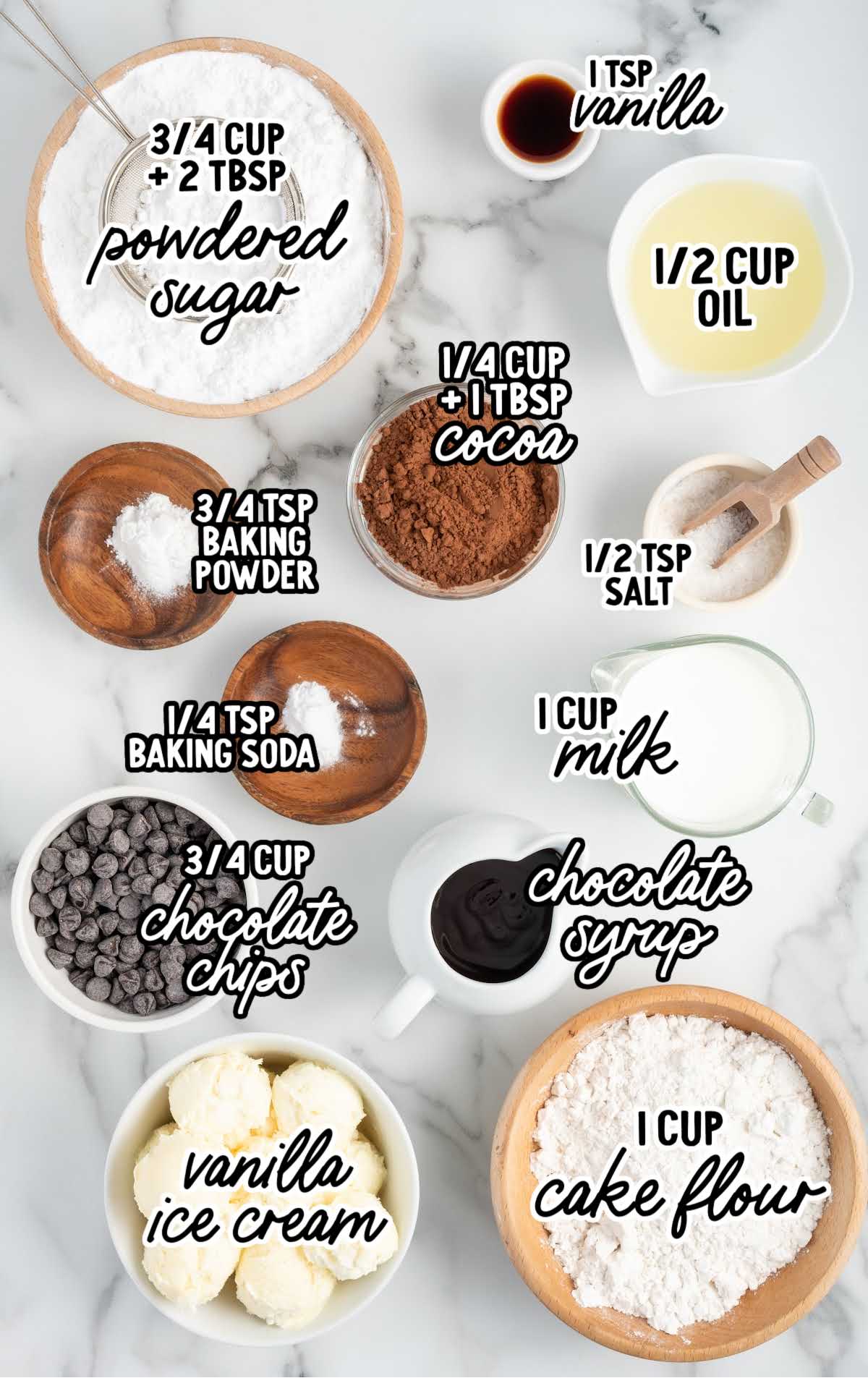 Easy Lava Cake Recipe raw ingredients that are labeled