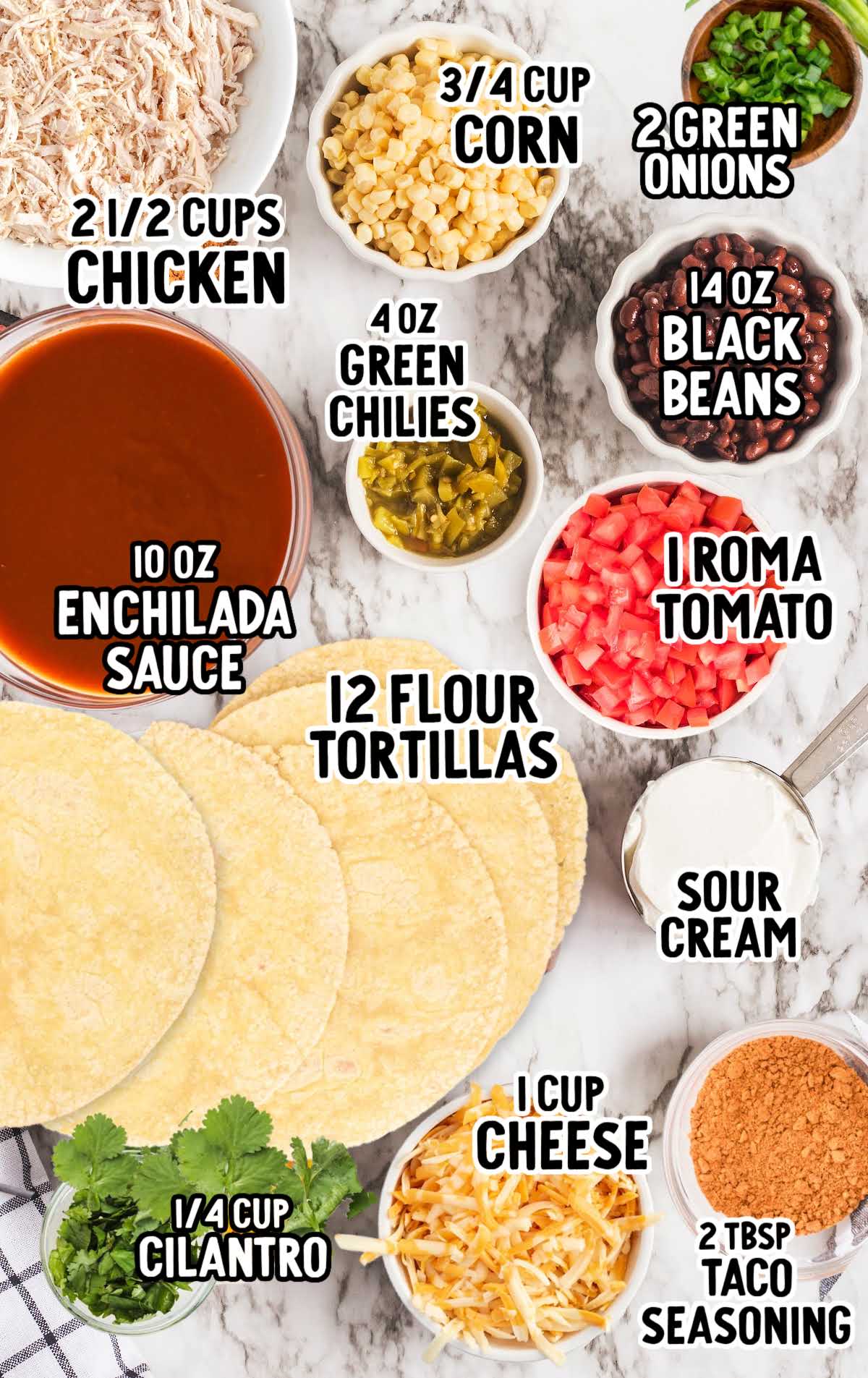 Enchilada Cups raw ingredients that are labeled