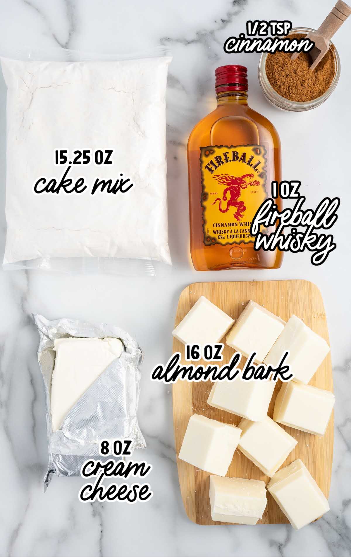 Fireball Whisky Balls raw ingredients that are labeled