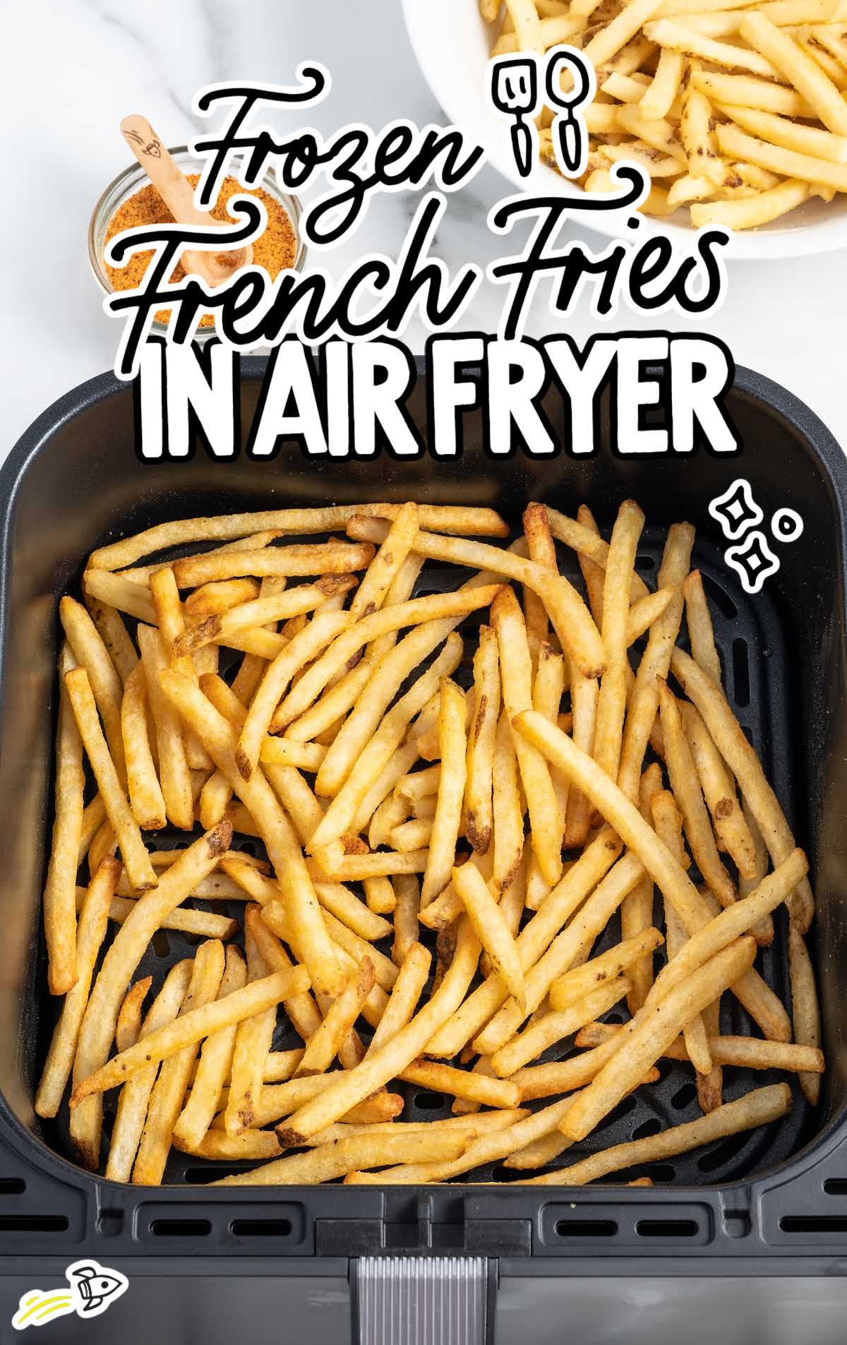 overhead shot of Frozen French Fries In Air Fryer