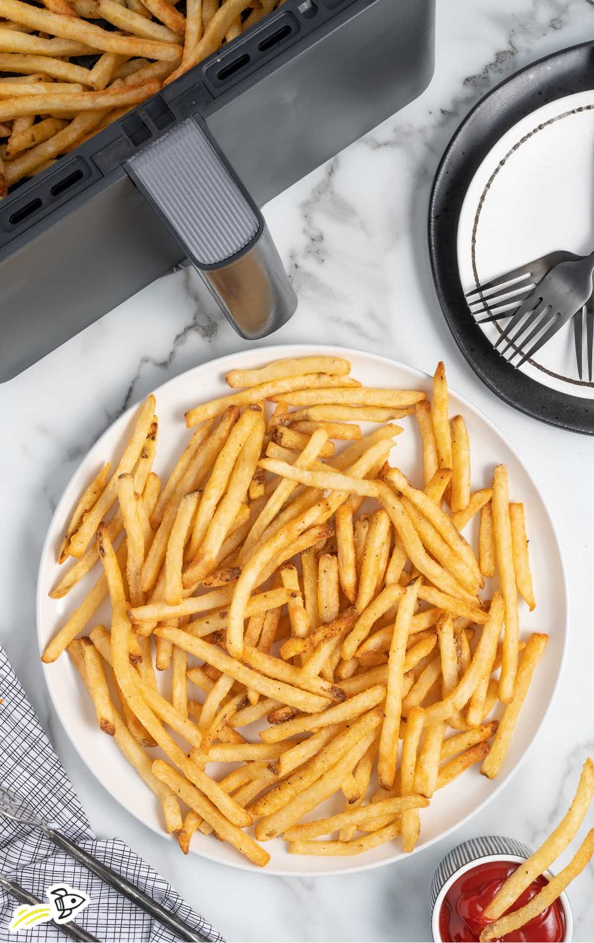 overhead shot of Frozen French Fries on a plate
