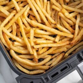 overhead shot of Frozen French Fries In Air Fryer