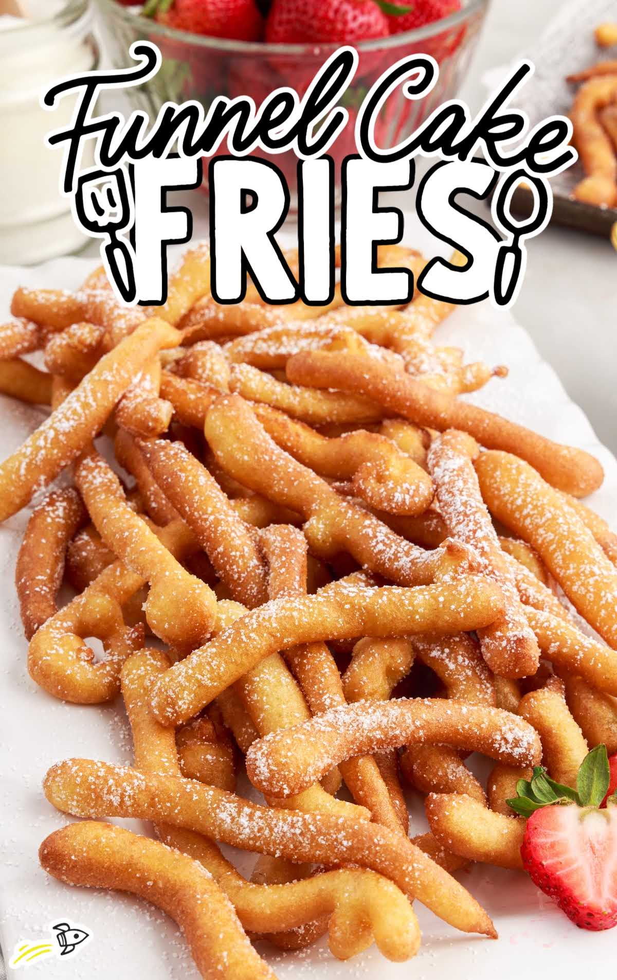 close up shot of Funnel Cake Fries on a plate