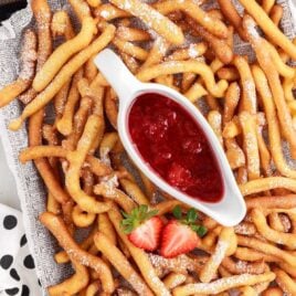 overhead shot of Funnel Cake Fries on tray