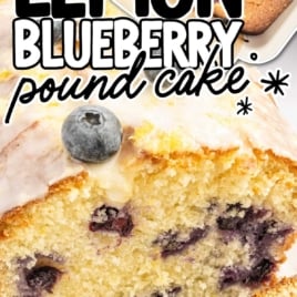 a loaf of Lemon Blueberry Pound Cake