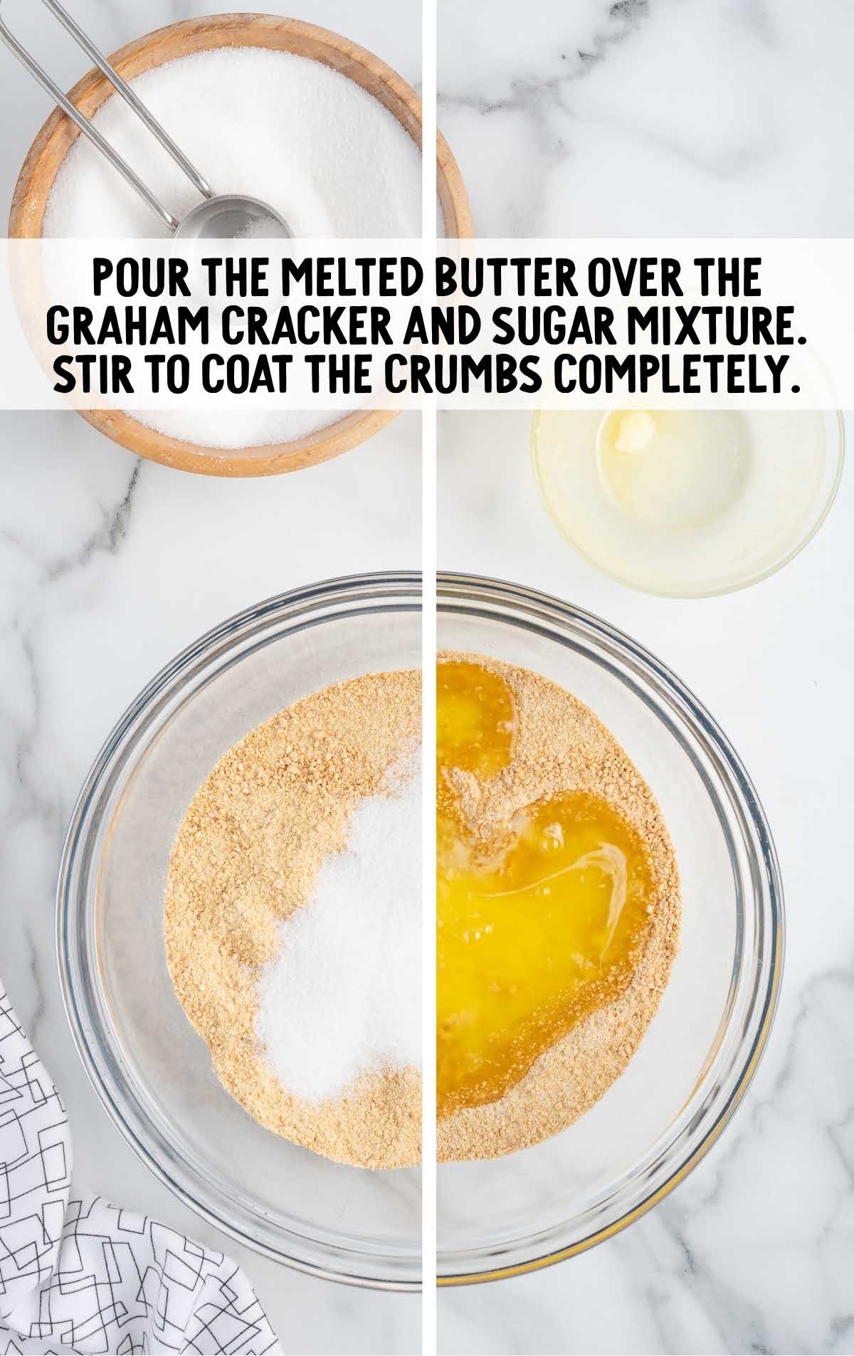 butter poured over the graham crackers and sugar mixture