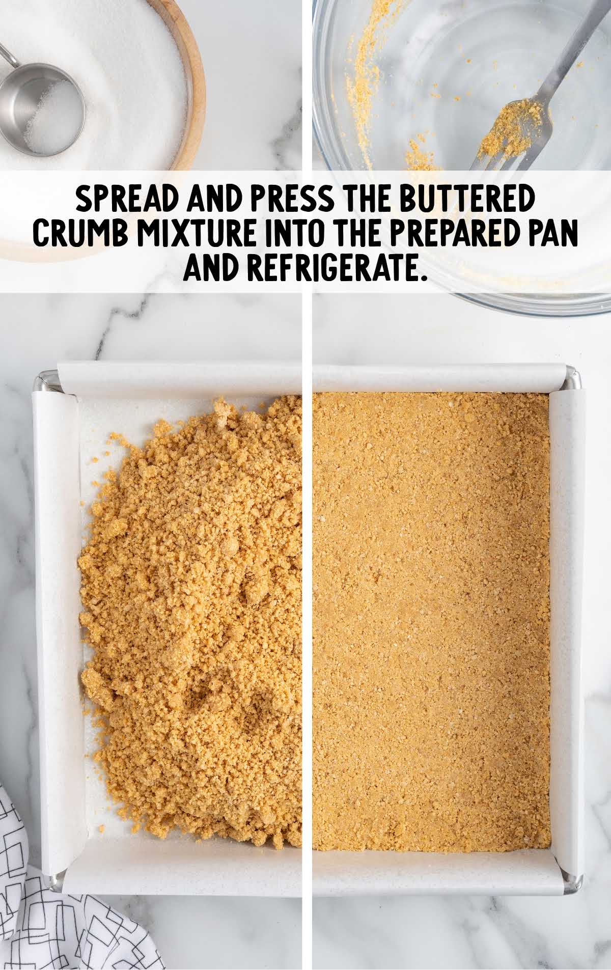 press and spread the buttered crumbs into the pan
