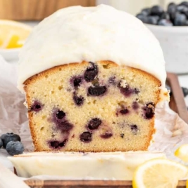 a loaf of Lemon Blueberry Pound Cake