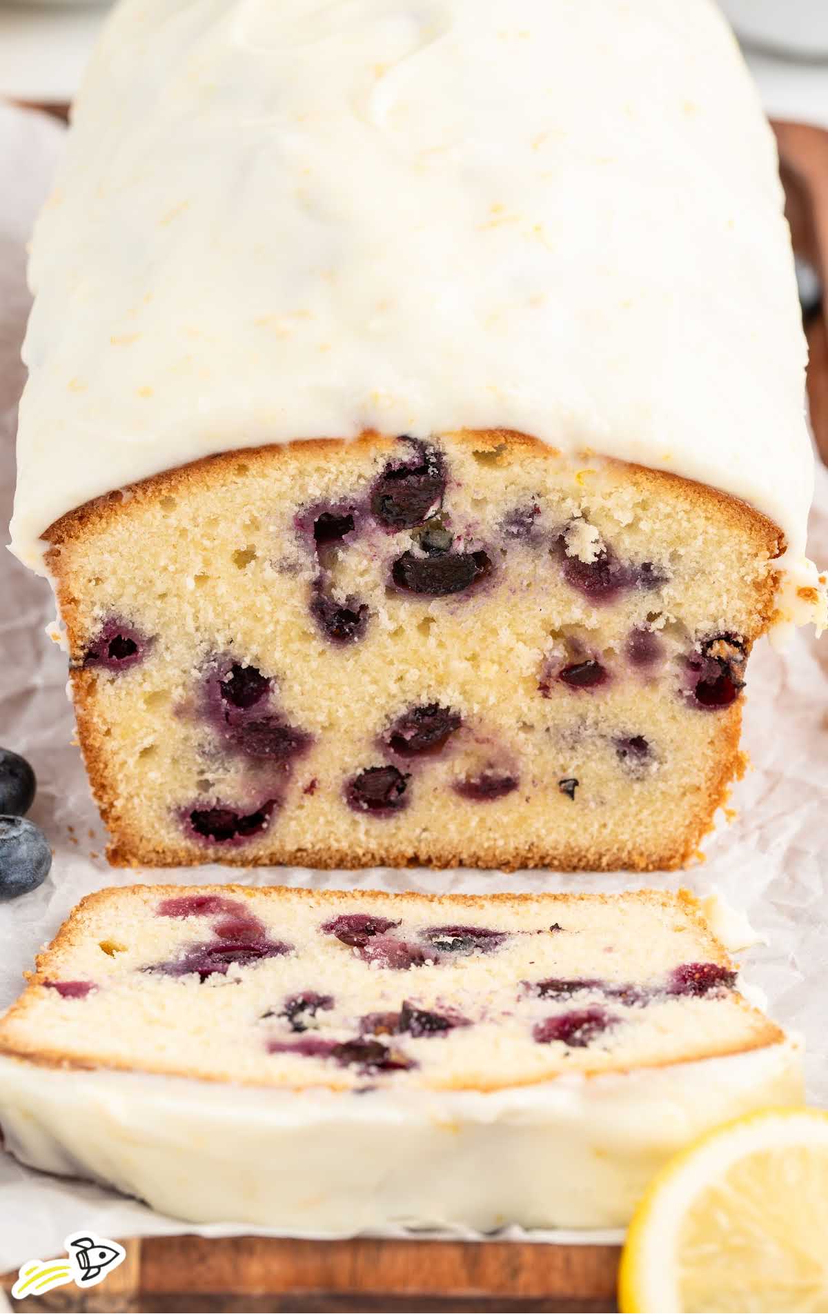 a loaf of Lemon Blueberry Pound Cake