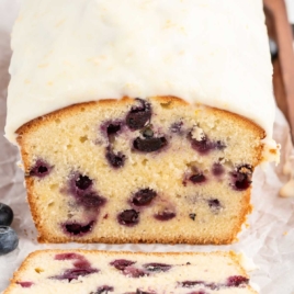 a loaf of Lemon Blueberry Pound Cake