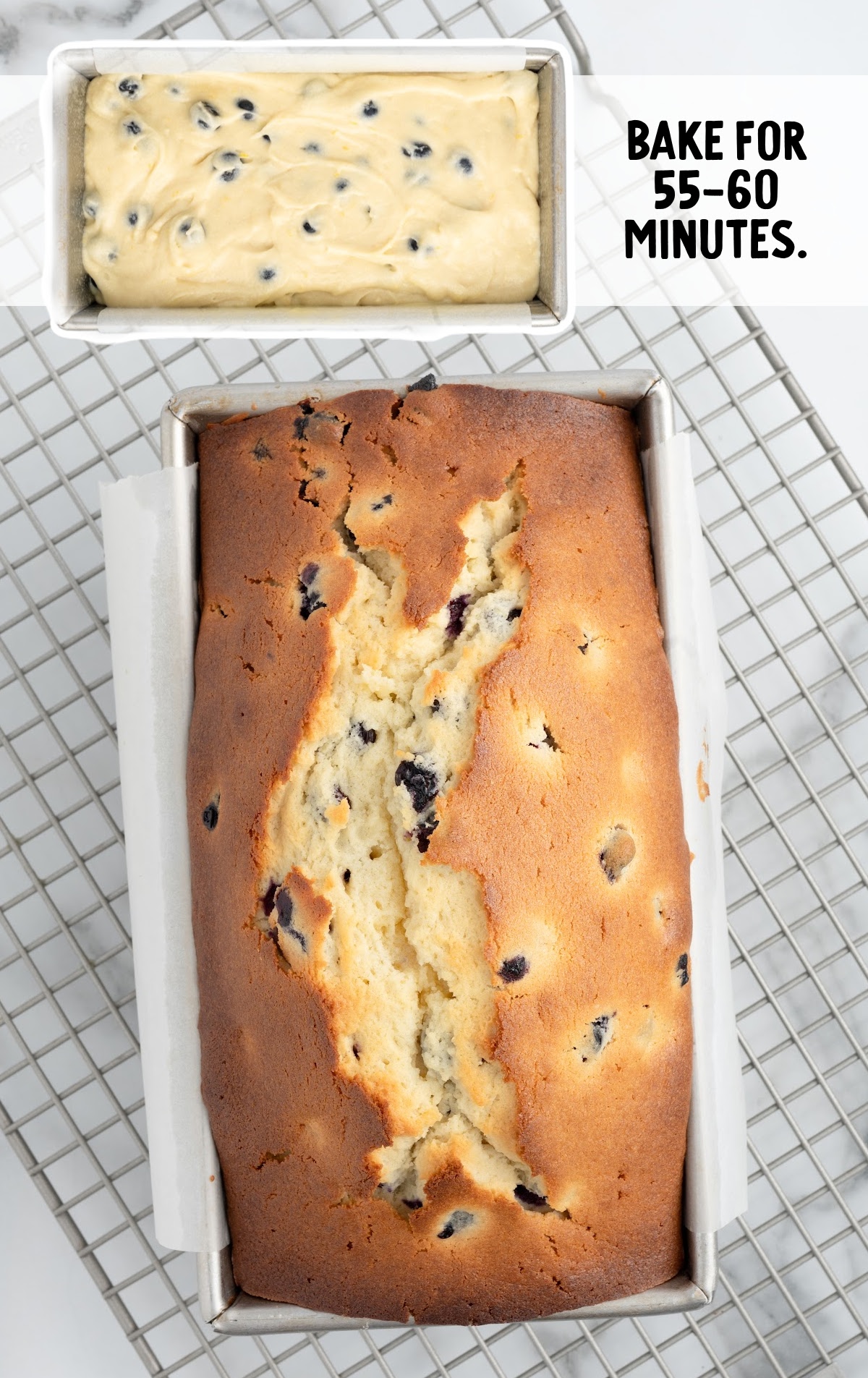 cake batter placed into a baking pan then baked