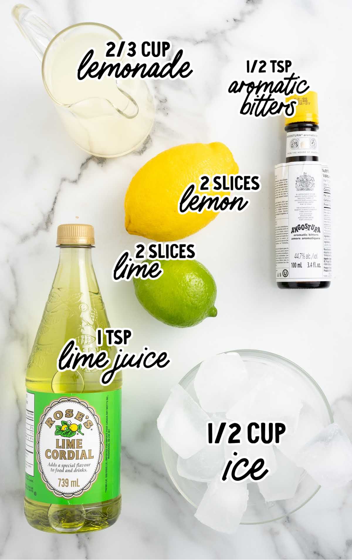 Lemon Lime Bitters raw ingredients that are labeled